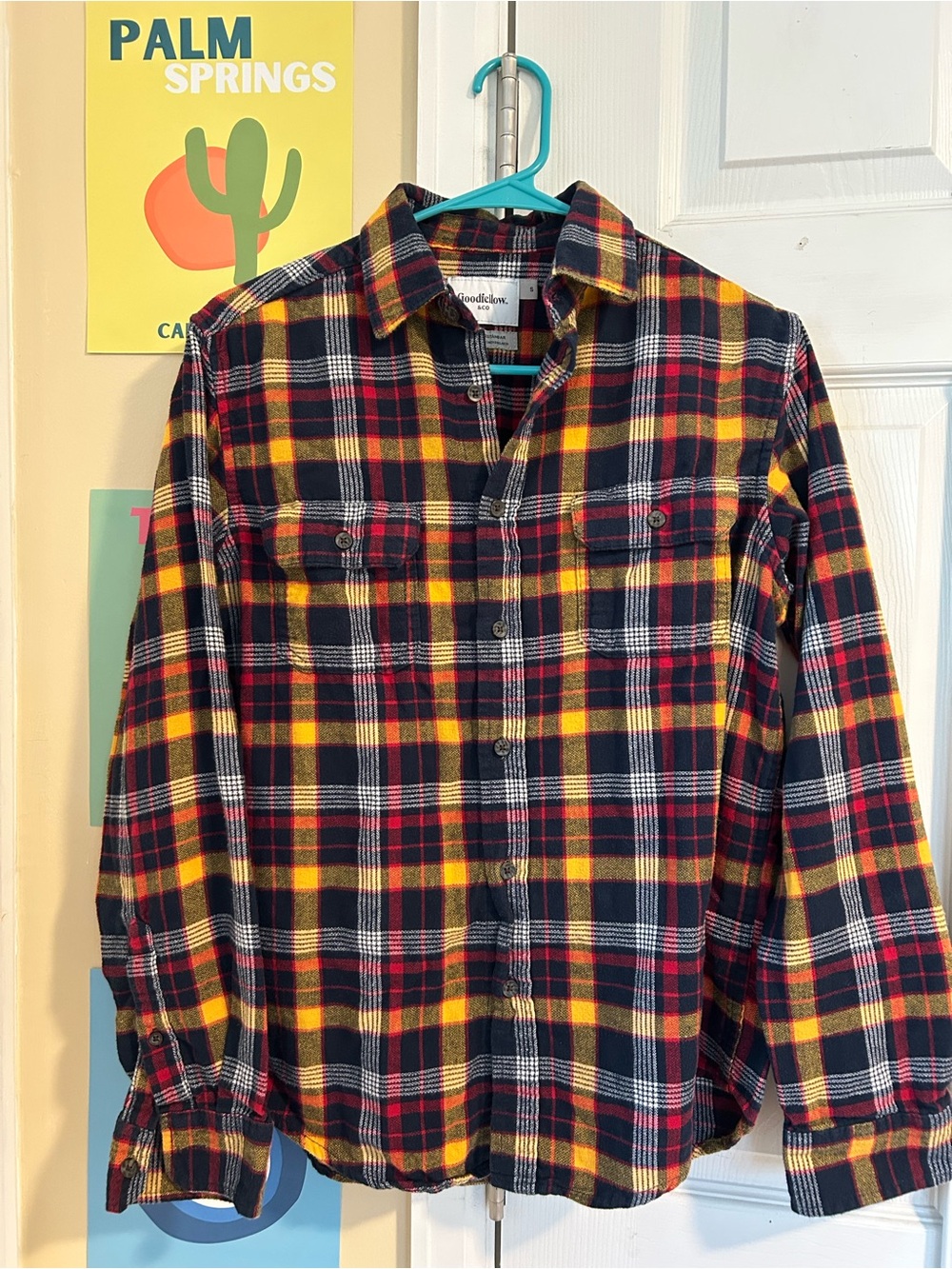 Goodfellow & Co Men’s Yellow, Navy & Red Plaid Button-Down Shirt